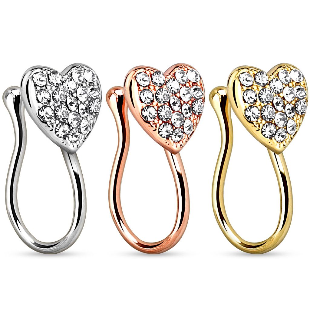 Piercing al naso fake con cuore ricoperto di pietre