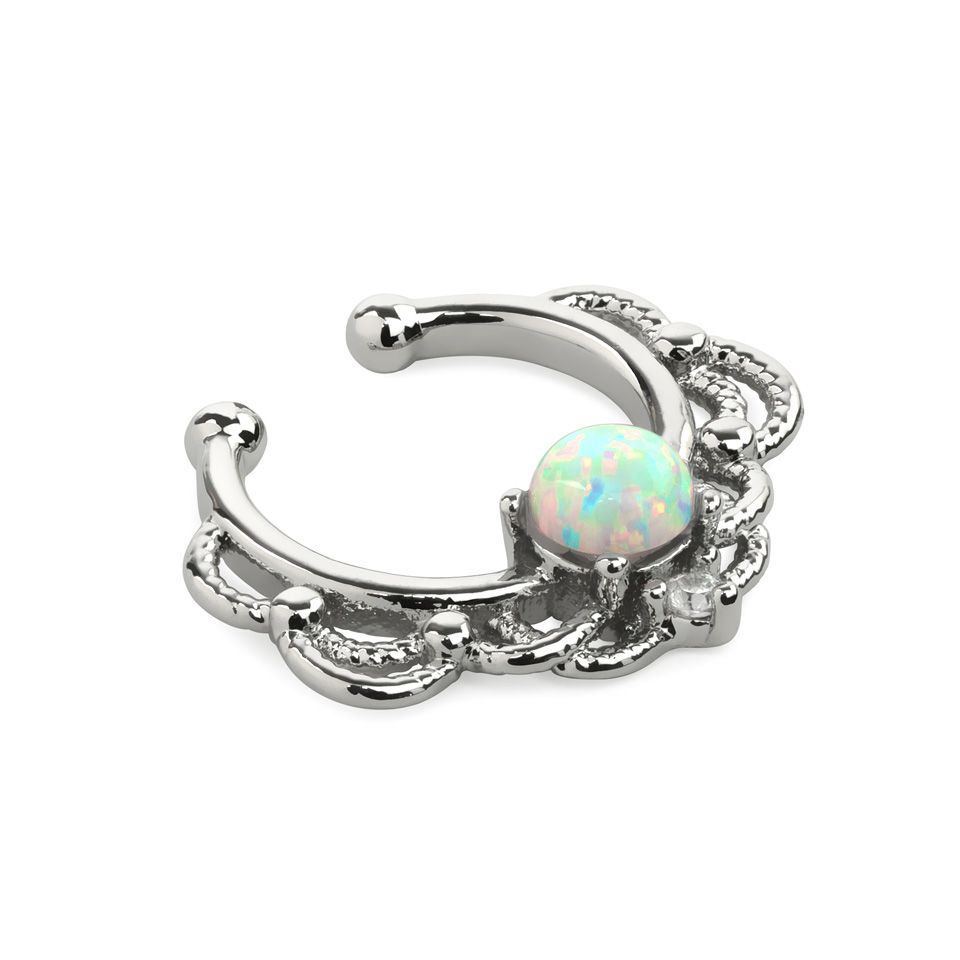 Fake septum con pietra di opale e design a catena