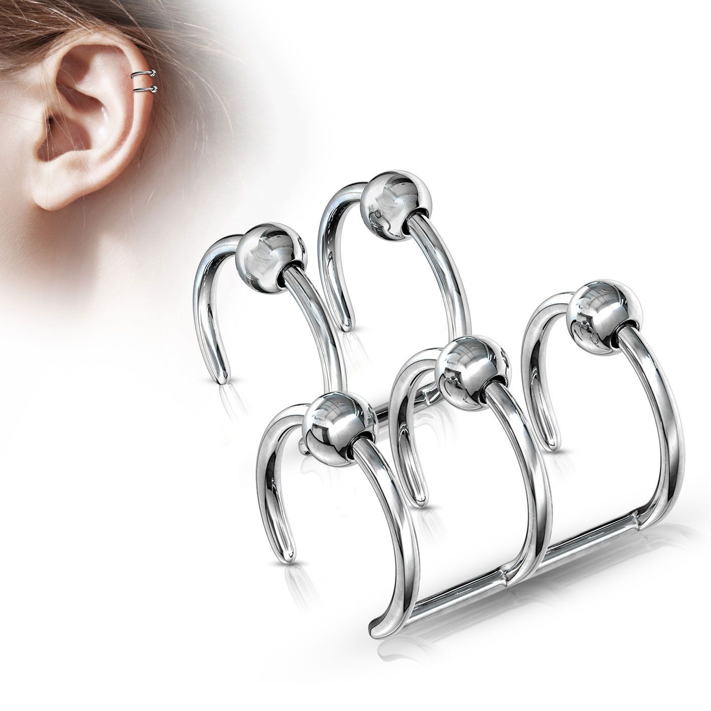 Fake piercing all'orecchio con sfere