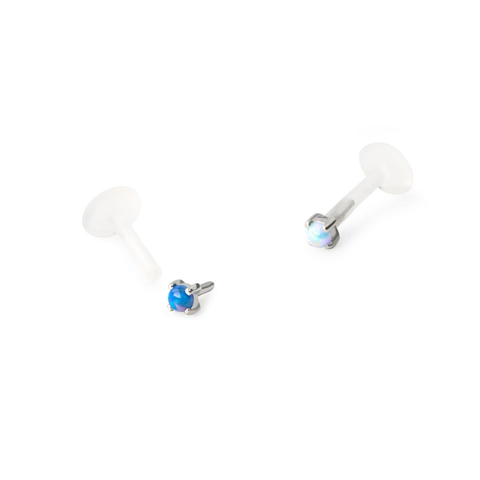 Labret in oro 14K con pietra opale