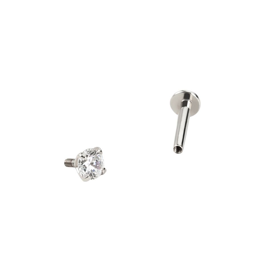 Labret in oro 14K con pietra e filettatura interna