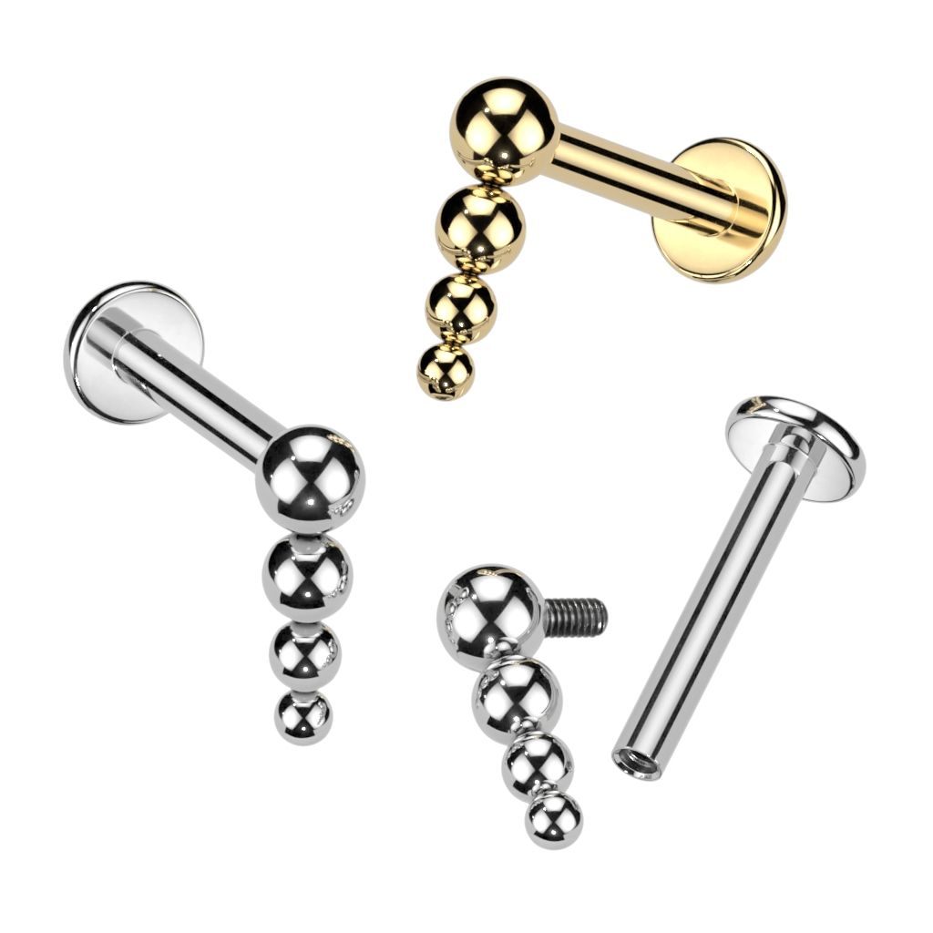 Labret in titanio con filettatura interna e palline a cascata