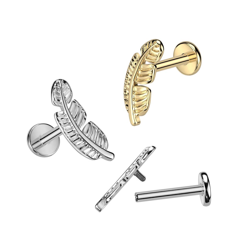 Labret in titanio con piuma dettagliata