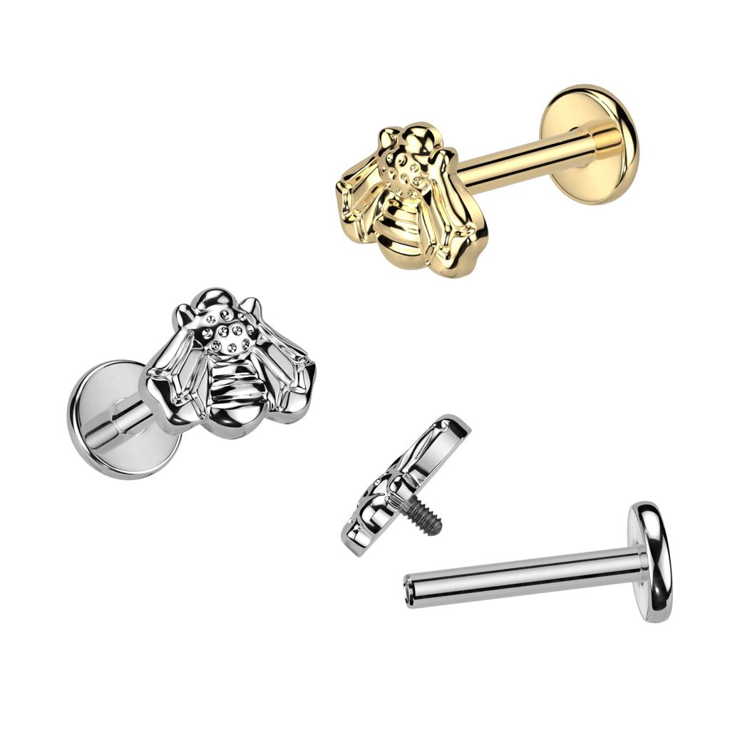 Labret in titanio con filettatura interna e design con ape