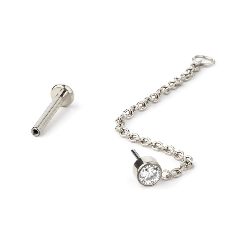 Labret in titanio con pietra e catenella