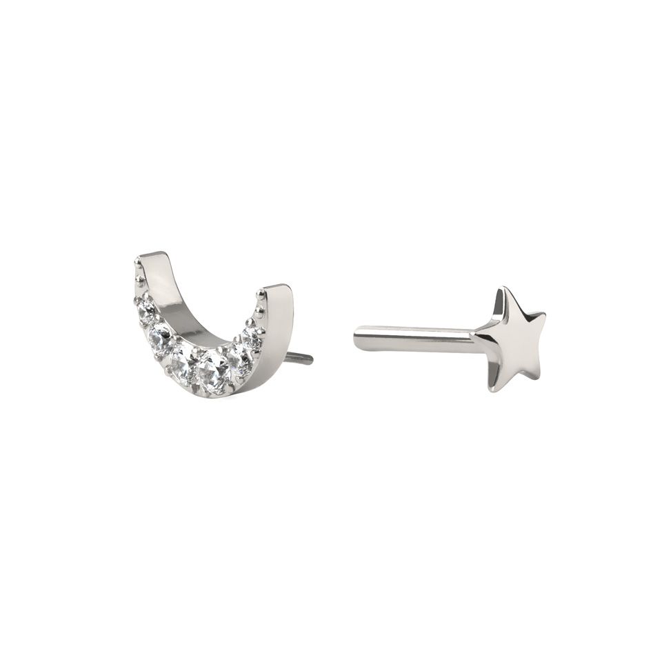 Labret in titanio con luna e disco piatto a stella