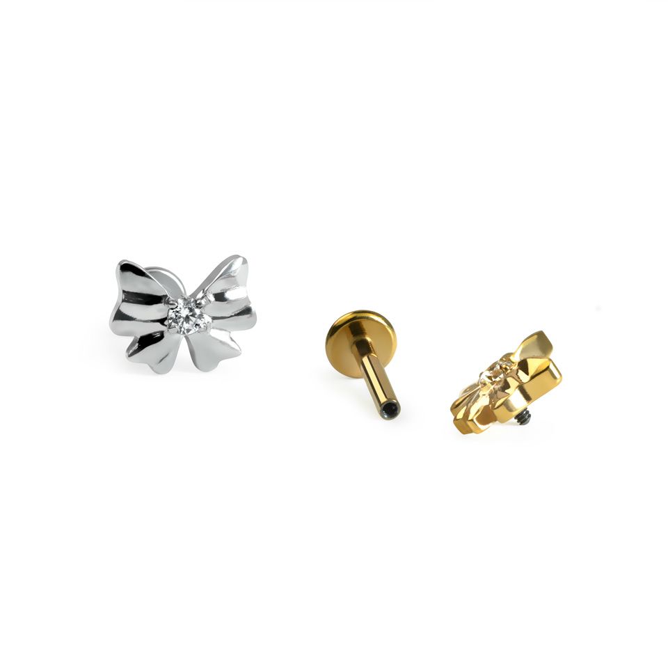 Labret in titanio con fiocco e pietra centrale