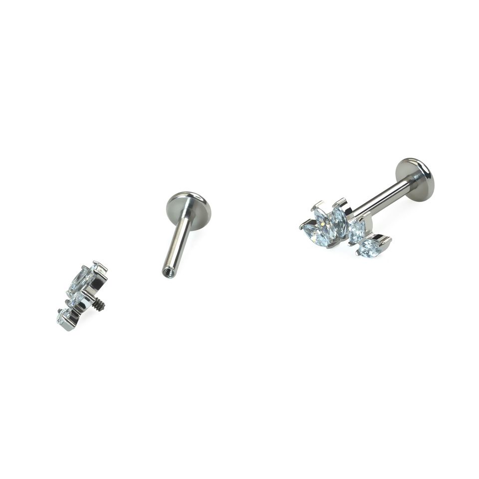 Labret a curva in titanio con 5 pietre