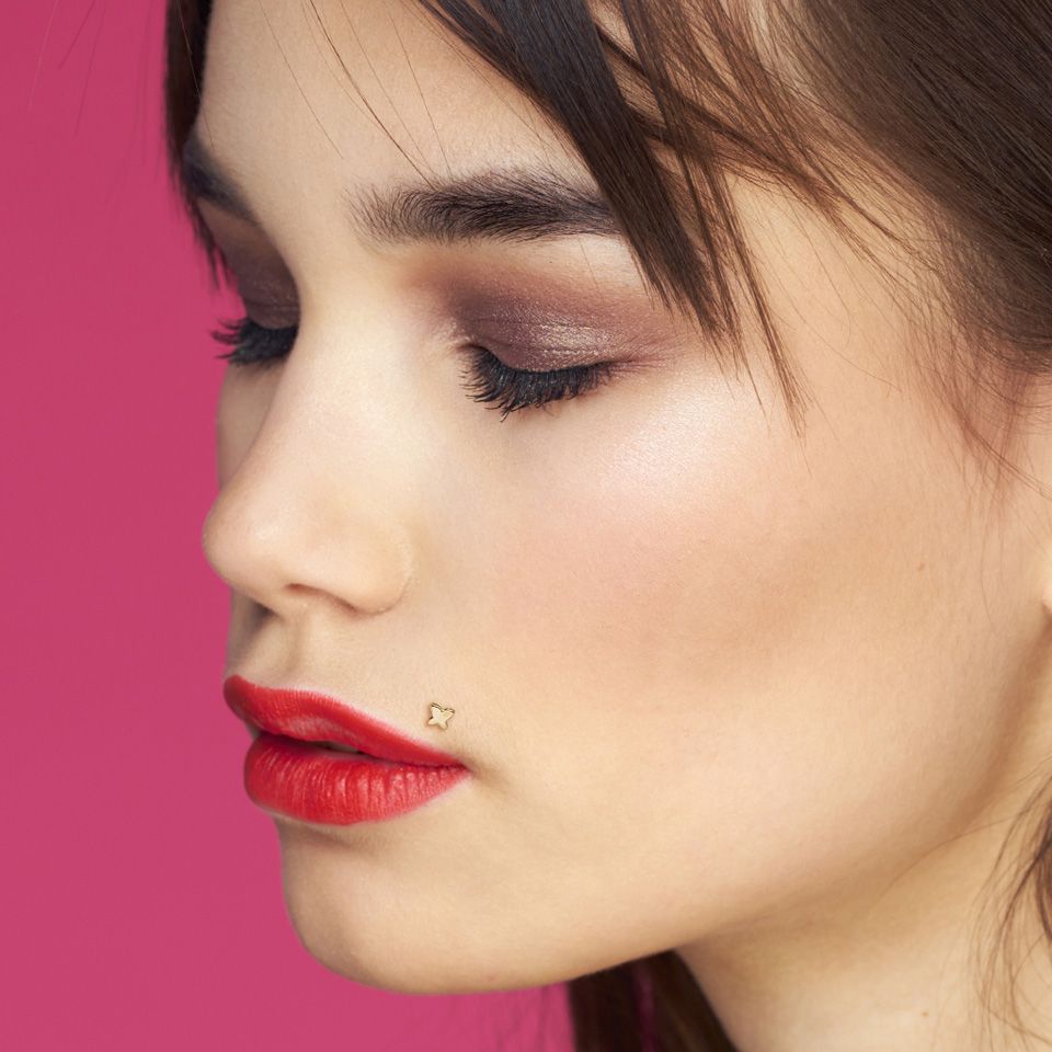 Labret con farfalla in oro 14K e barra in PTFE