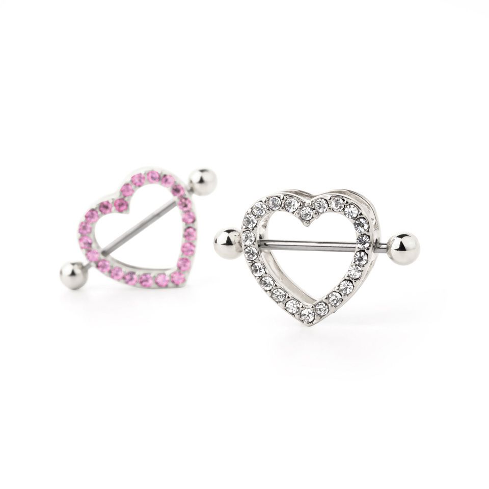 Piercing per il capezzolo a forma di cuore con pietre incastonate
