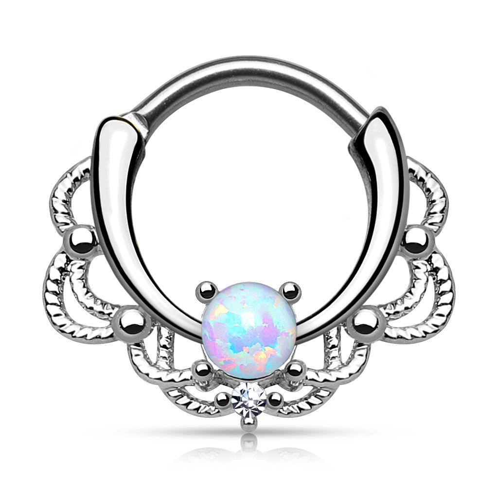 Piercing septum con pietra opale in stile incatenato