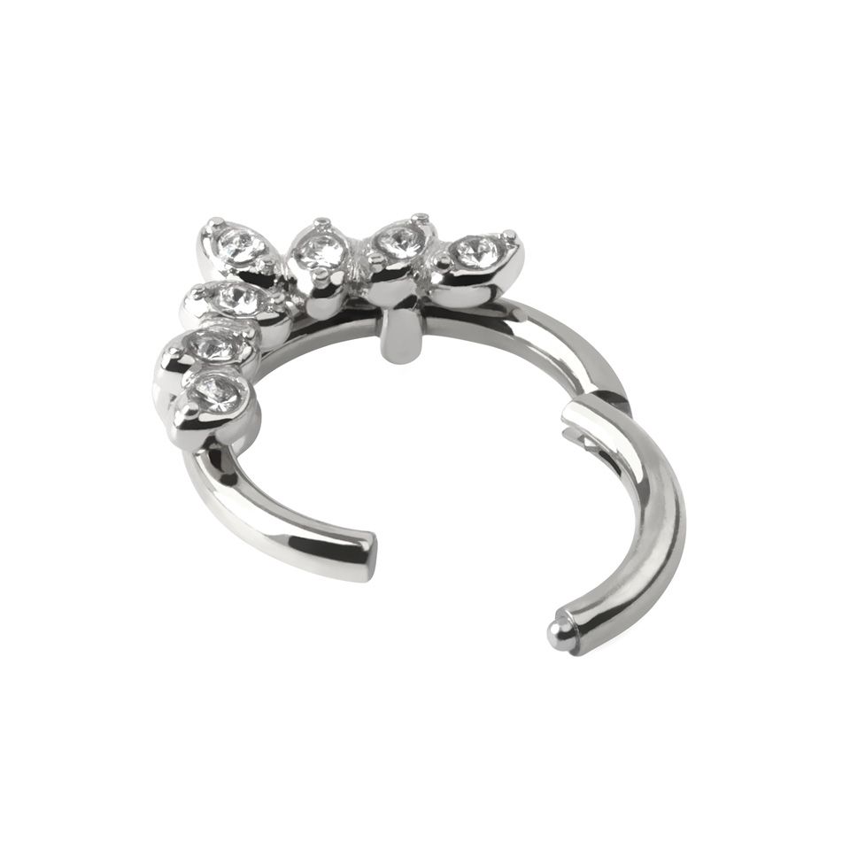 Cerchio con cardine in acciaio chirurgico con 7 foglie in zirconia cubica
