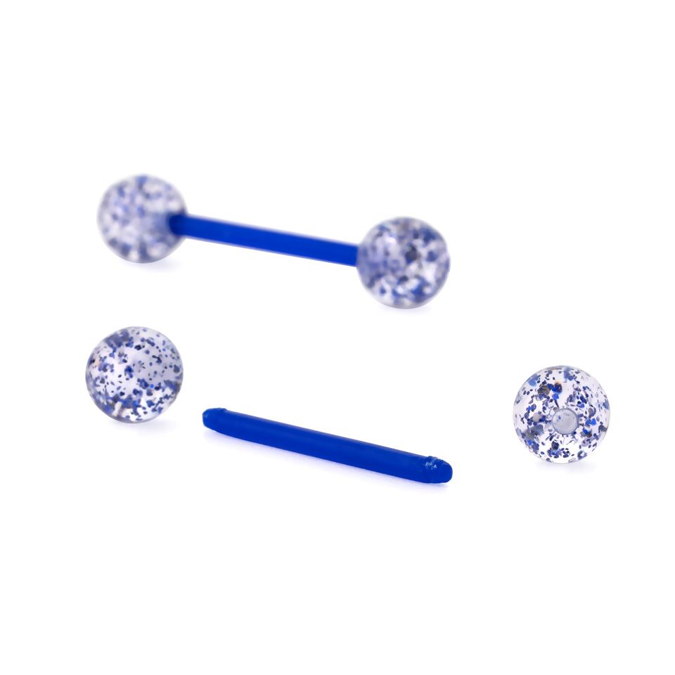 Barra per lingua in bioplastica con sfere glitterate