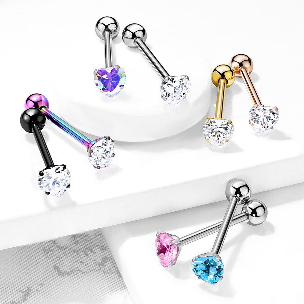 Piercing alla lingua con pietra a forma di cuore
