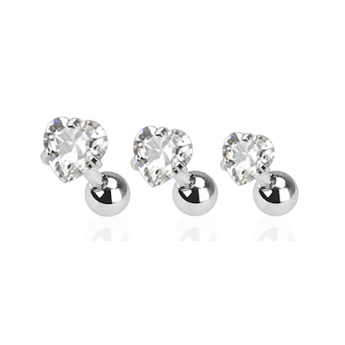 Set di piercing all'orecchio con pietra a cuore