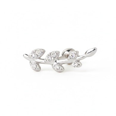 Barra per orecchio con foglie tempestate di pietre