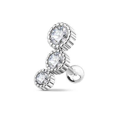 Piercing helix con 3 pietre rotonde in diverse misure