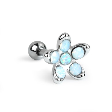 Piercing all'orecchio con fiore di opale e opalite