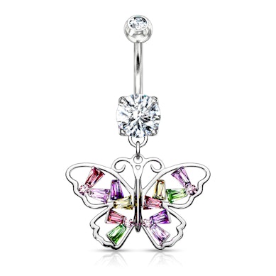 Piercing all'ombelico con farfalla multicolore