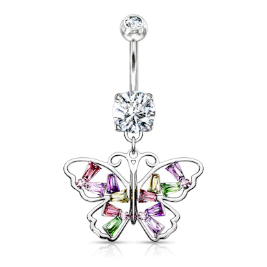 Piercing all'ombelico con farfalla multicolore