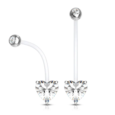 Piercing all'ombelico in PTFE con pietra a forma di cuore