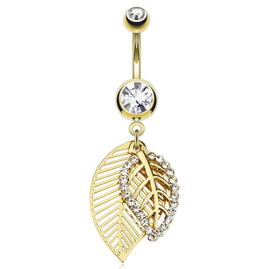 Piercing all'ombelico placcato d'oro con pendente a foglie
