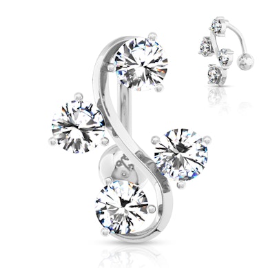 Piercing all'ombelico reverse con quattro pietre scaglionate