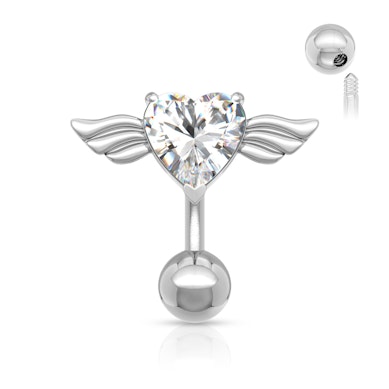 Piercing all'ombelico inverso con cuore e ali