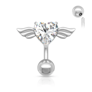 Piercing all'ombelico inverso con cuore e ali