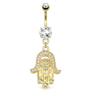 Piercing all'ombelico placcato d'oro con pendente a hamsa