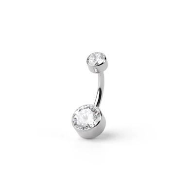 Piercing all'ombelico in titanio con sfere piatte e filettatura interna superiore