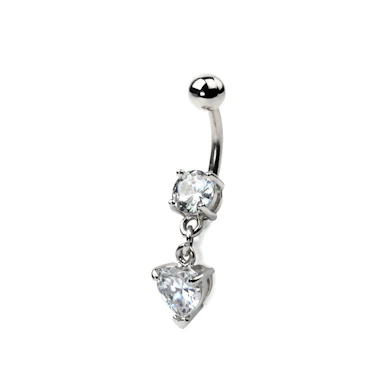 Piercing per ombelico con gemma pendente a forma di cuore