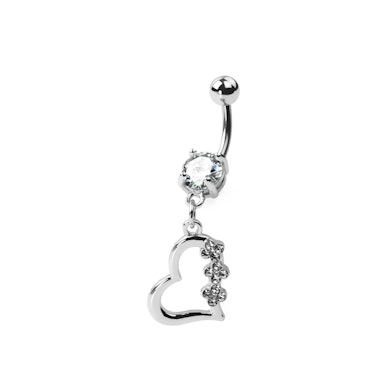 Piercing all'ombelico in titanio con ciondolo a cuore tempestato di pietre