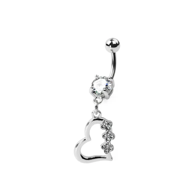 Piercing all'ombelico in titanio con ciondolo a cuore tempestato di pietre