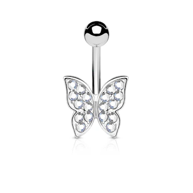 Piercing per l'ombelico a forma di farfalla con gemme colorate