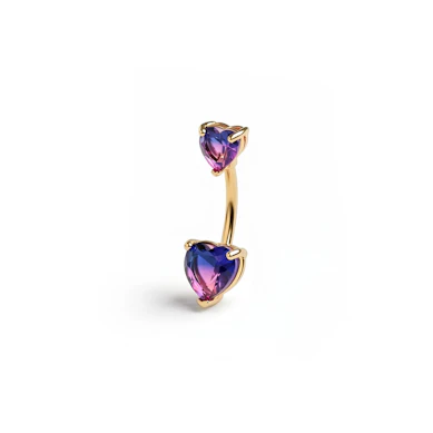 Barra per ombelico con due cuori di tonalità rosa-viola