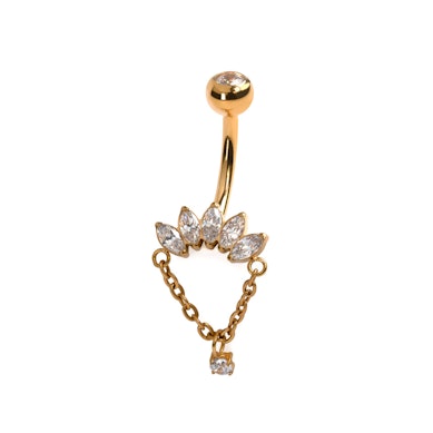 Barra per ombelico in titanio con pietre taglio marquise e ciondolo