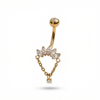 Barra per ombelico in titanio con pietre taglio marquise e ciondolo