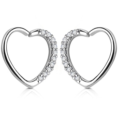 Gioiello per orecchio a cuore con bordo tempestato di pietre
