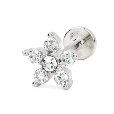 Labret con pietra a forma di fiore e filettatura interna