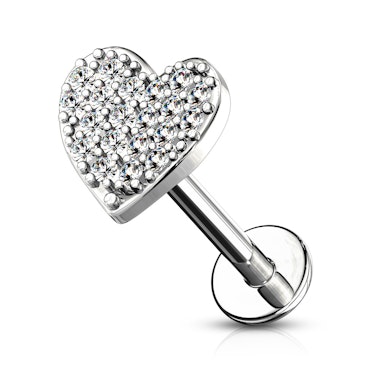 Labret con filettatura interna e cuore tempestato di pietre