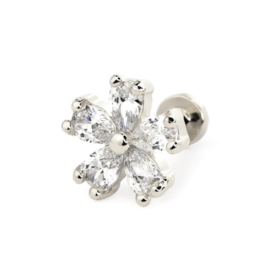 Labret con fiore in rilievo e filettatura interna