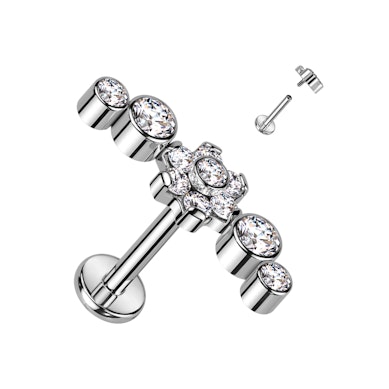Labret in titanio con bellissimo design a fiore