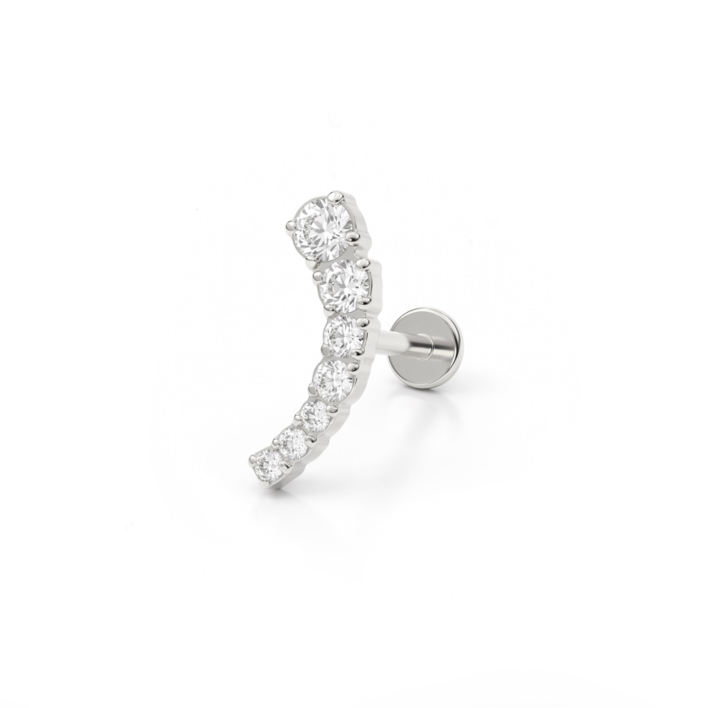 Labret push-in in titanio con top curvo e pietre