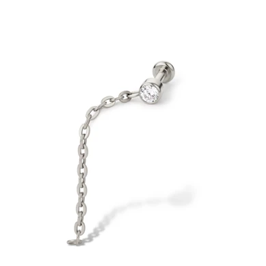 Labret in titanio con pietra e catenella pendente