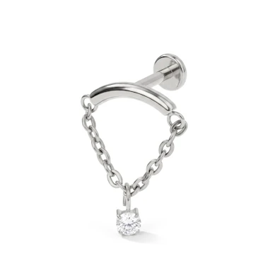 Labret con barretta curva e pietra pendente da catenella