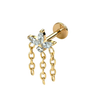 Labret in titanio con fiore e catene