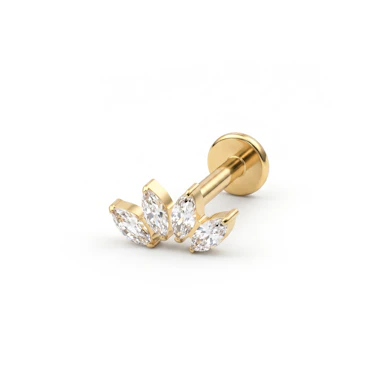 Labret in titanio con quattro pietre taglio marquise