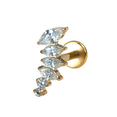 Labret in titanio dal top curvo con pietre in forma decrescente