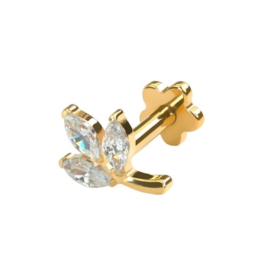 Labret in titanio con foglia frontale e fiore posteriore